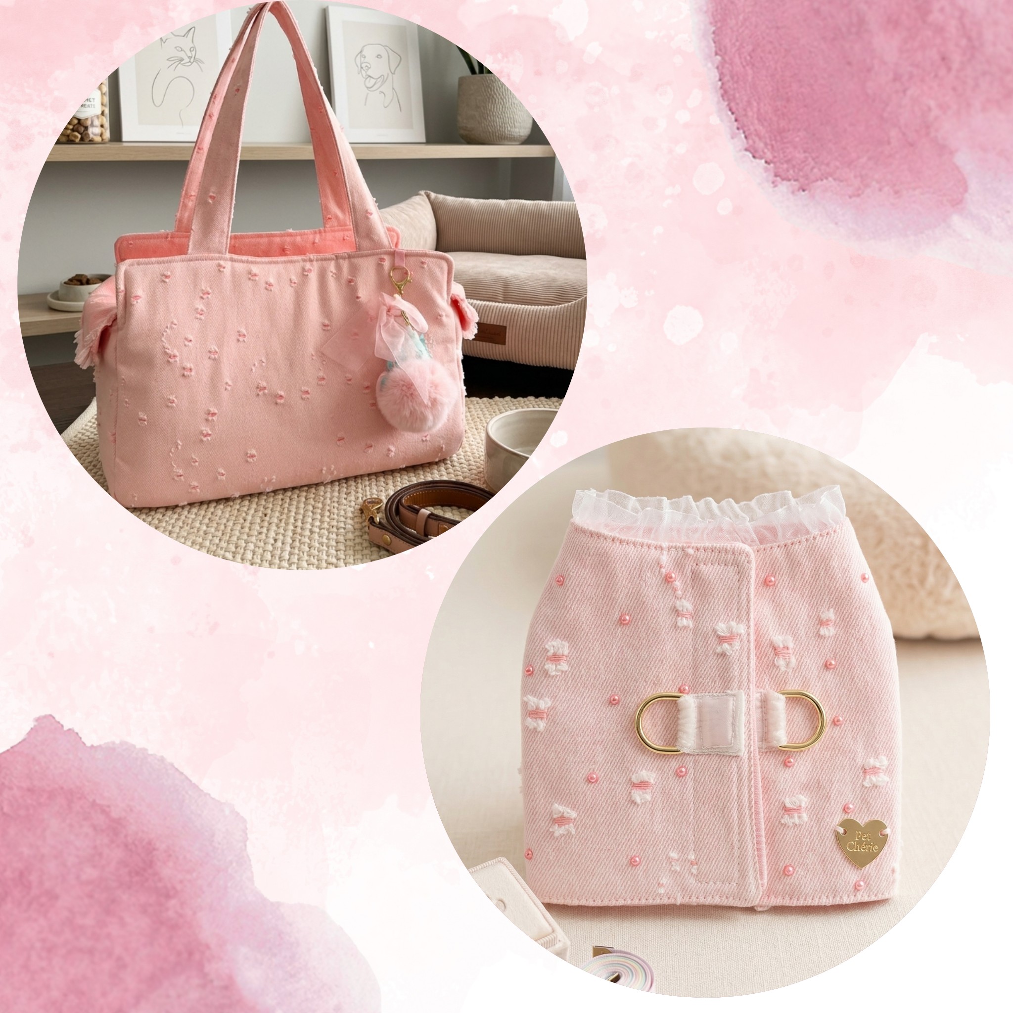 Pack Promo Denim Pink: Borsa per cani Tote + Pettorina Gilet Rock Glitter Rosa